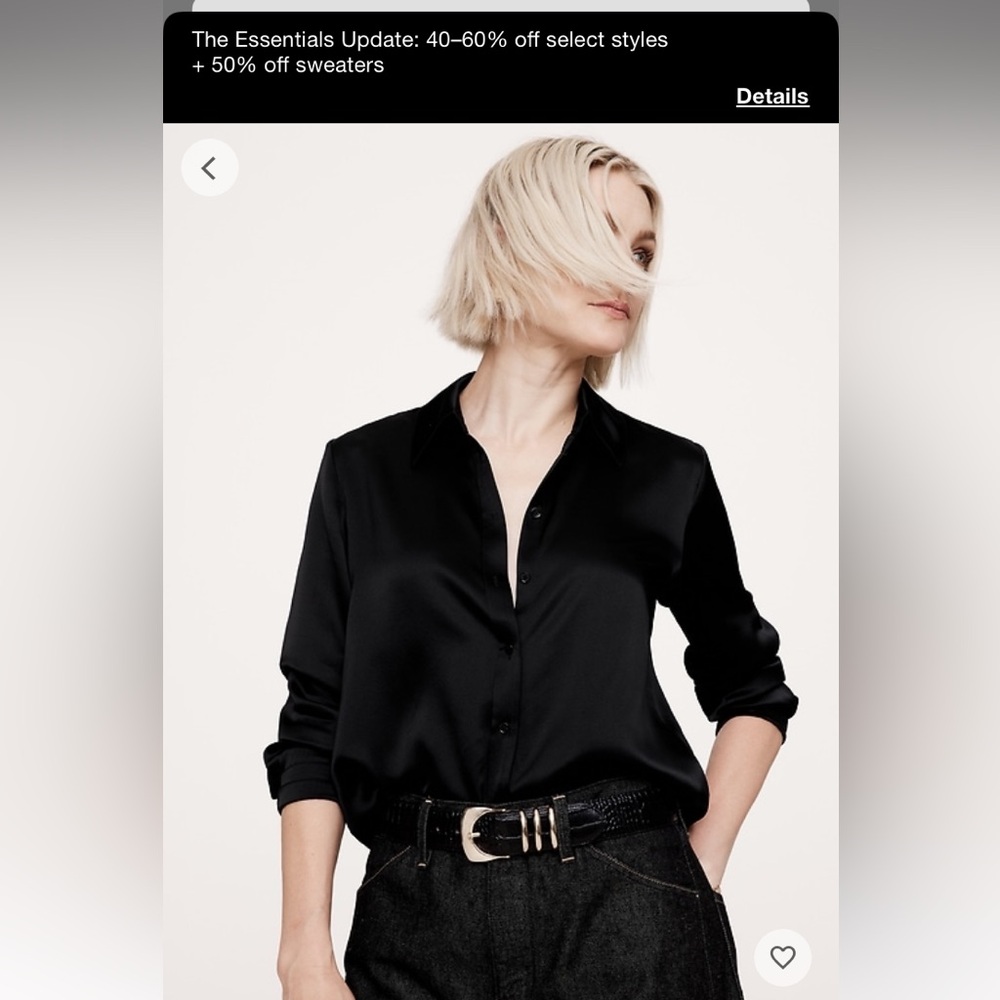 NWT Banana Republic Everyday Silk Shirt in Black, Size Small